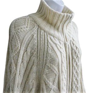 Heavy Knit Cardigan Sweater 3D Cable Ecru Mock Neck Pockets Thane YKK Zip